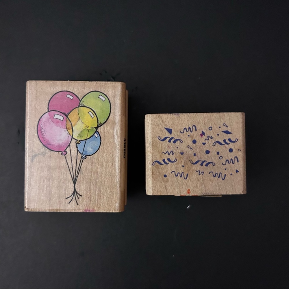 Lot of 2 Wood Stamps (Balloon Bunch, Confetti Fun)